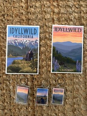 New Idyllwild California Scenic Blue and Pink Postcards & Keychain Bundle Art